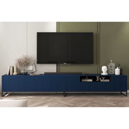 Komoda RTV Glamour Nowoczesna Szafka RTV Granatowy Mat Czarna Rama Metalowa 300 cm