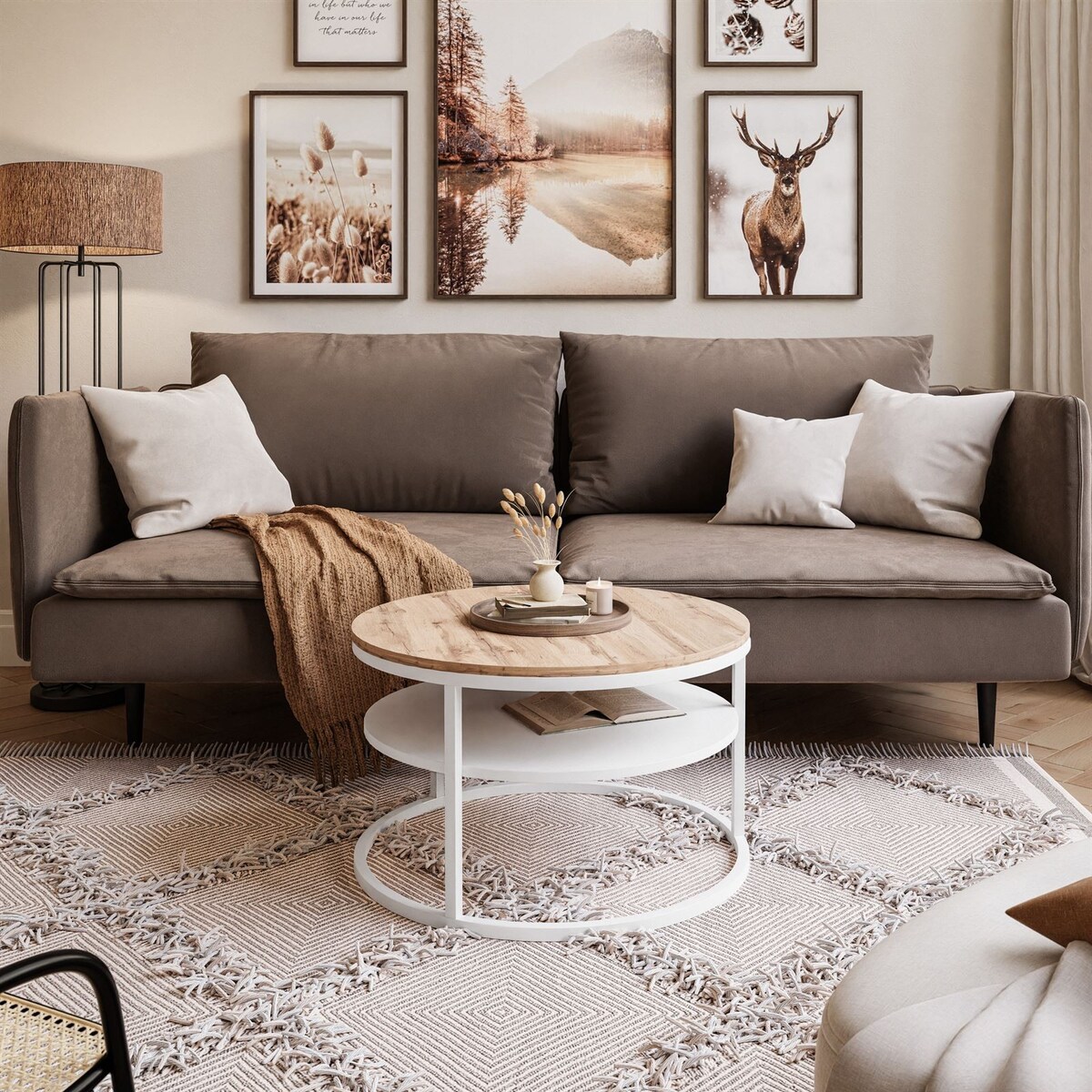 Stolik kawowy CIRI SLIM z półką biały dąb wotan