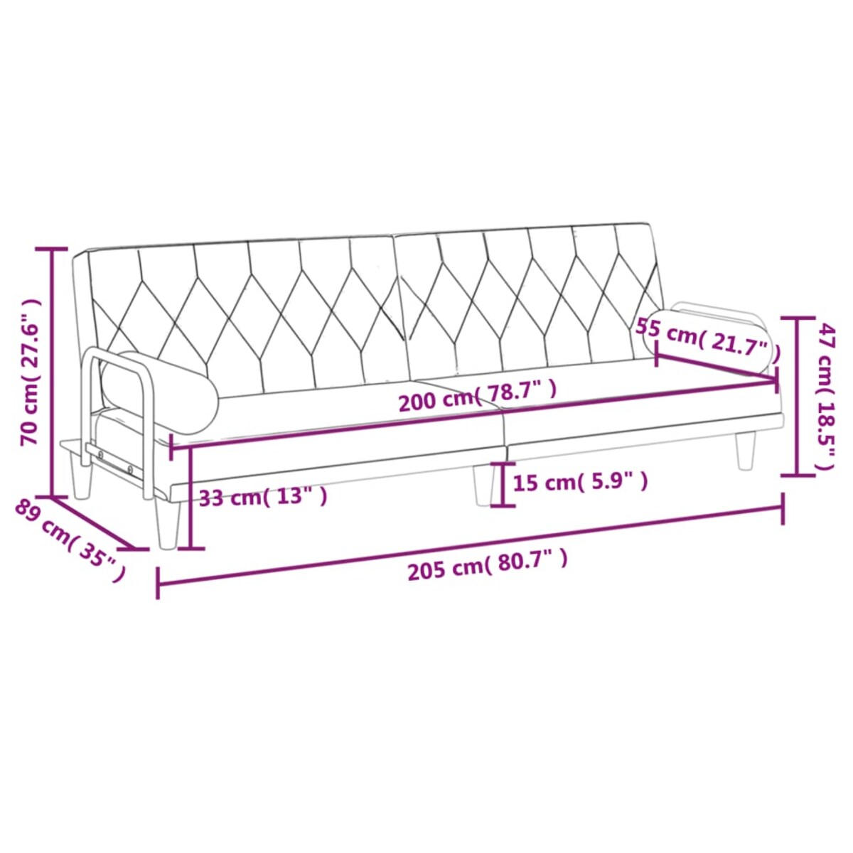 vidaXL Rozkładana kanapa z podłokietnikami, jasnoszara, obita tkaniną