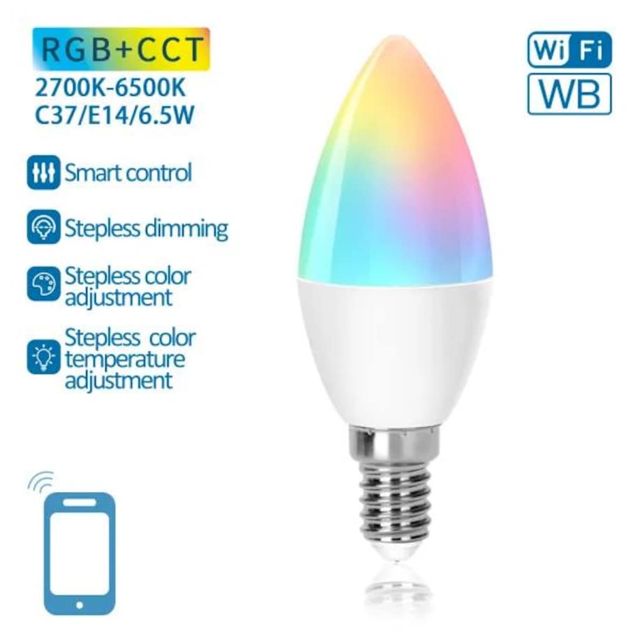 inteligentna żarówka led wb c37 e14 wi-fi 6,5w