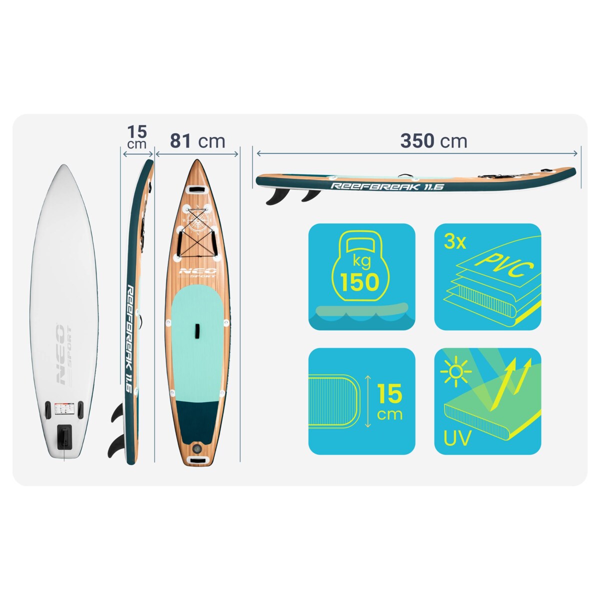 Deska SUP do pływania pompowana Paddle Reefbreak 350cm Neo-Sport