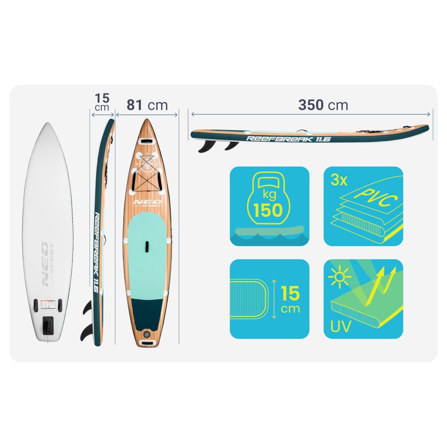 Deska SUP do pływania pompowana Paddle Reefbreak 350cm Neo-Sport