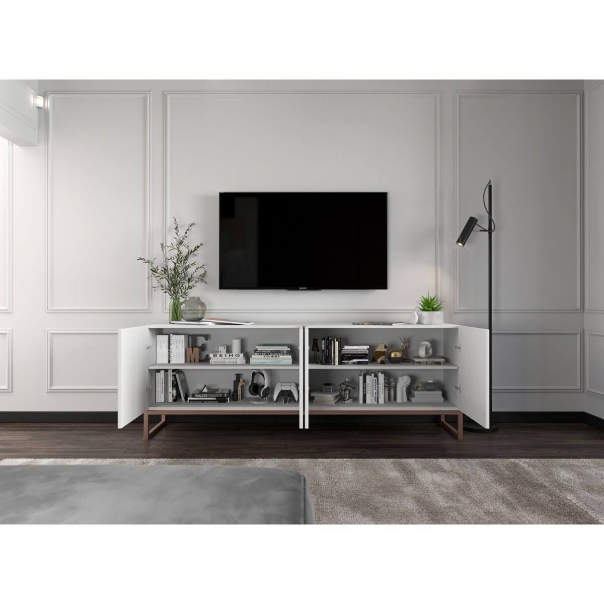 Szafka RTV Glamour Nowoczesna Komoda RTV Biały Mat 150 cm