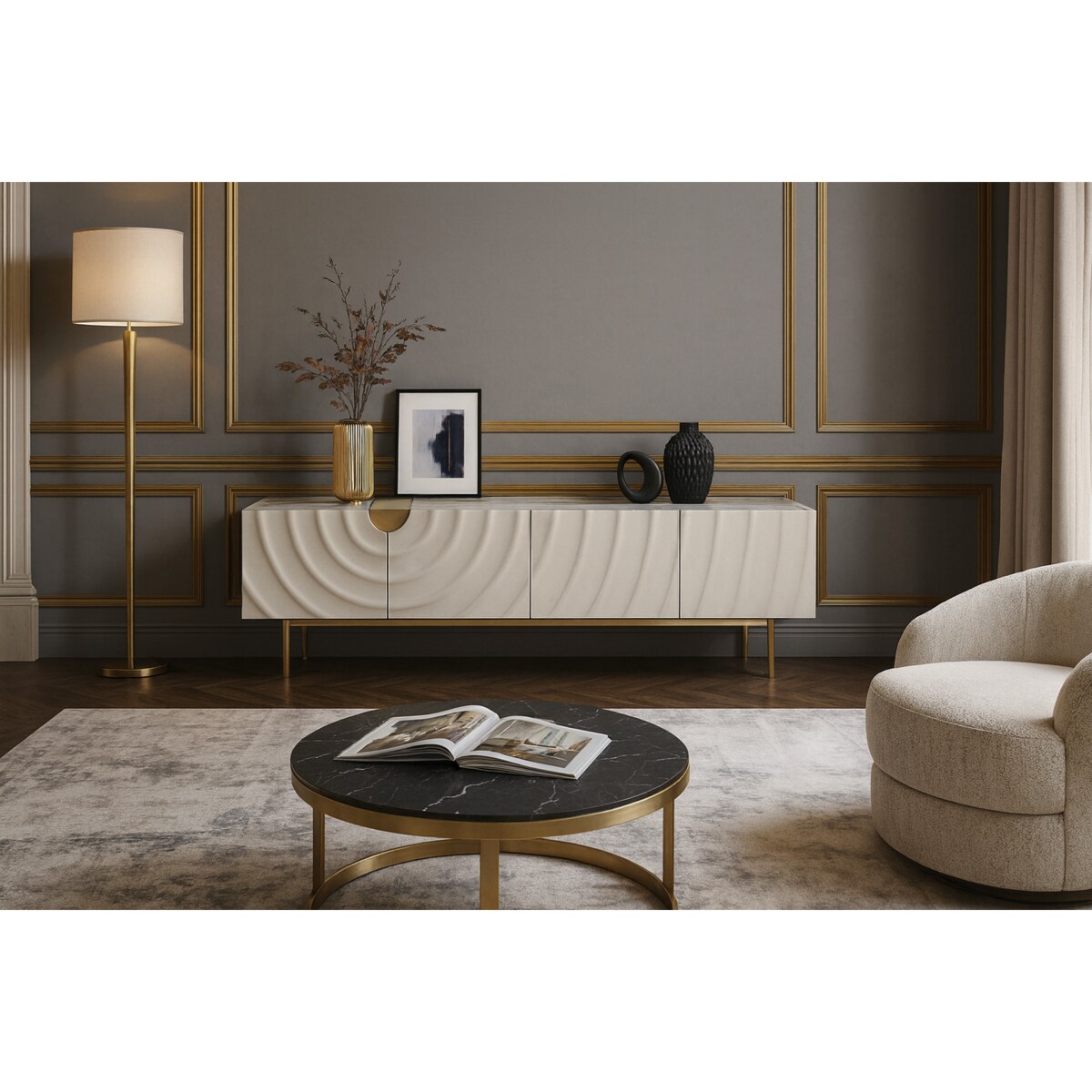 Szafka RTV złota Primavera Glamour Premium 200x40x50