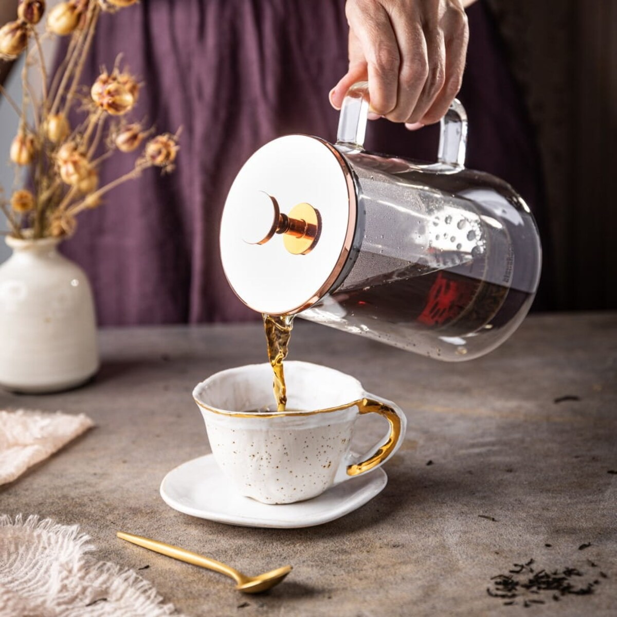 Zaparzacz do kawy herbaty 0.60L French Press różowe złoto KLAUSBERG