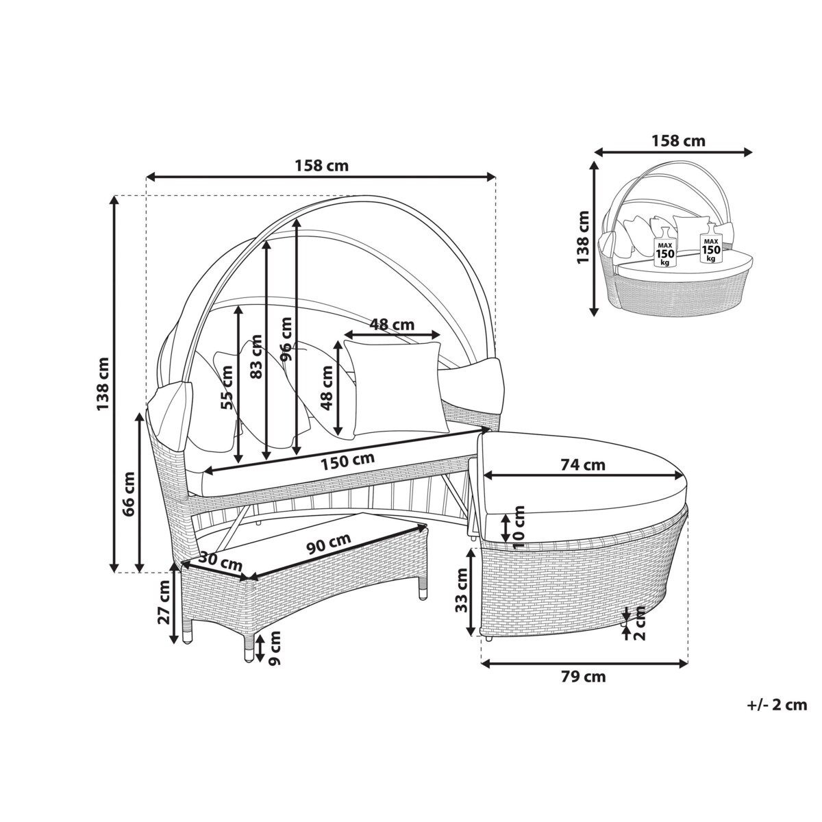 Kosz ogrodowy z technorattanu z pufem brązowo-biały SYLT LUX