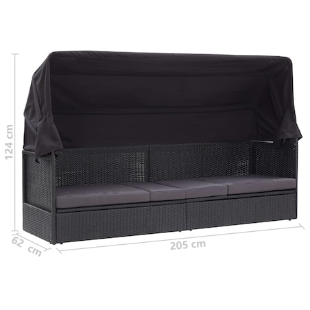 vidaXL Sofa ogrodowa z zadaszeniem, polirattan, czarna