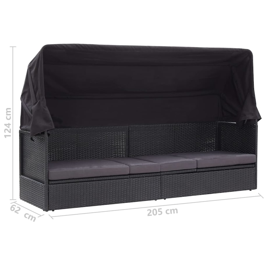 vidaXL Sofa ogrodowa z zadaszeniem, polirattan, czarna