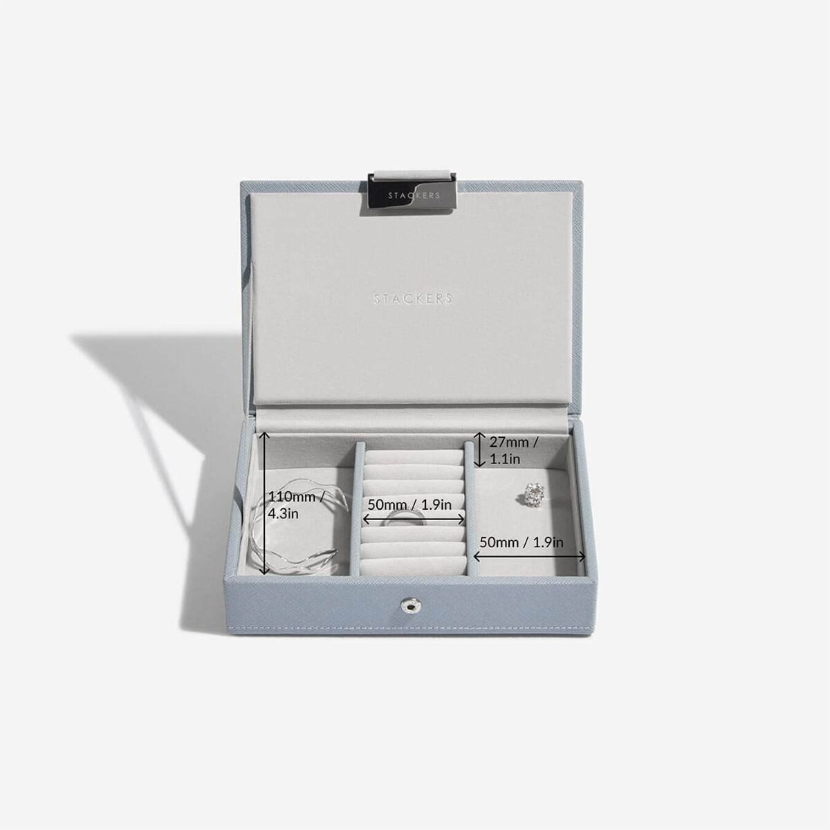 Szkatułka na biżuterię Stackers mini szaroniebieska z pokrywką