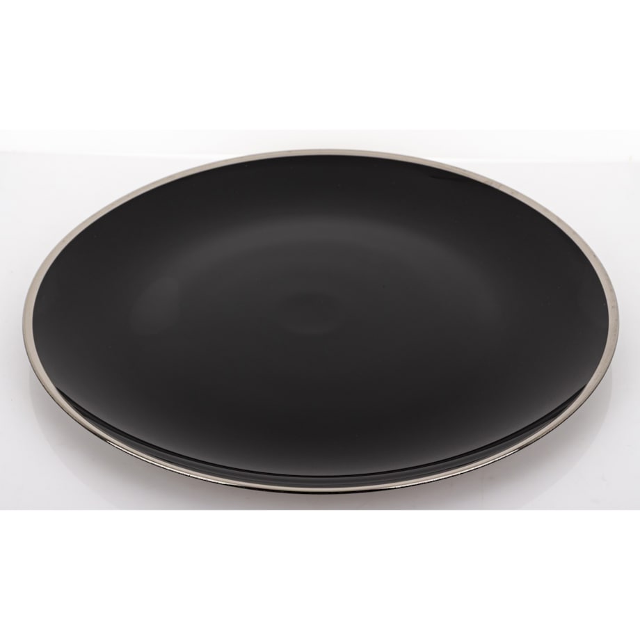 Podstawka dekoracyjna pod talerz, Ø 33x2 cm PULVINAR-4 czarna ze srebrnym obrzeżem