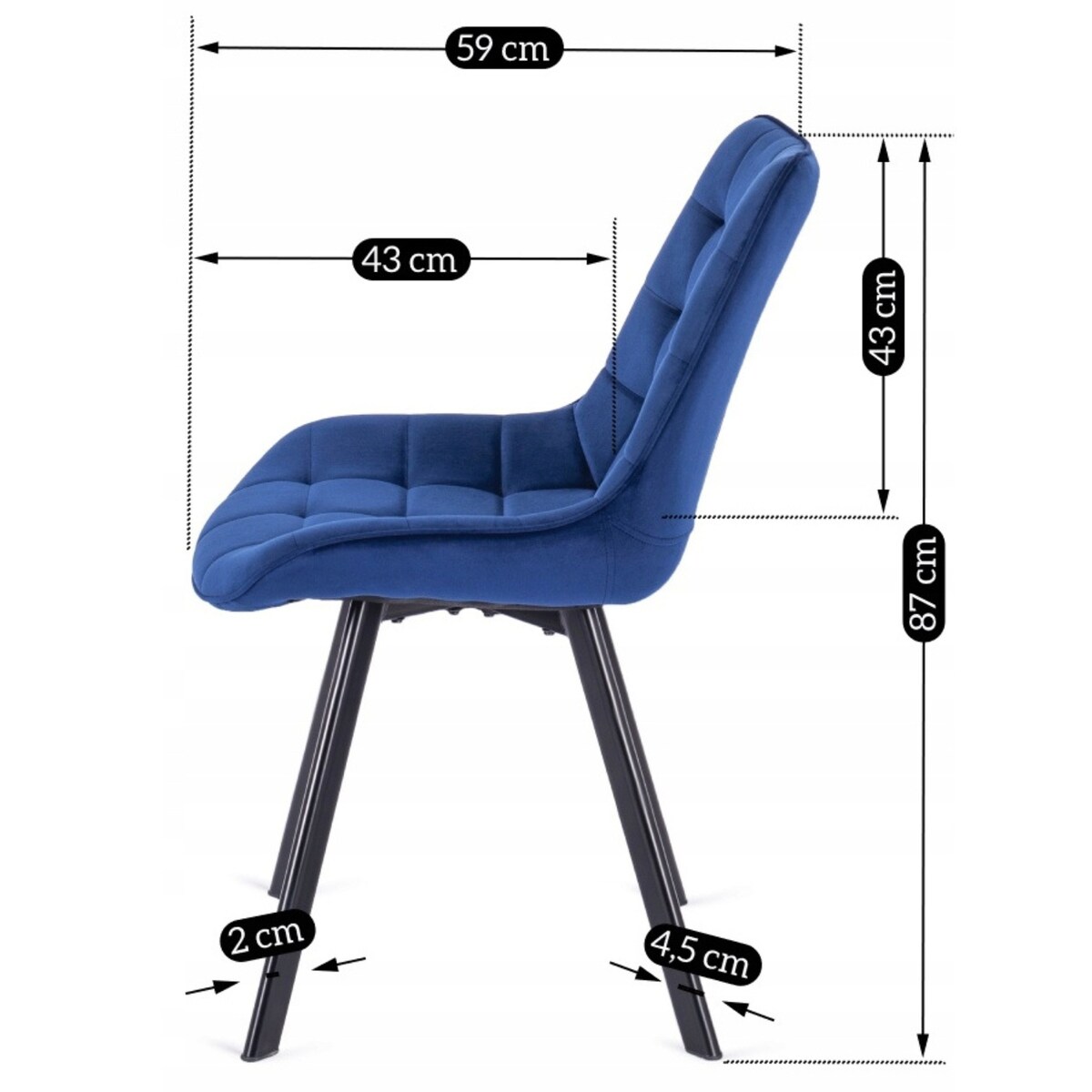 Krzesło Tapicerowane Welurowe RICK Granat do Jadalni