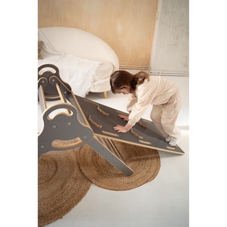 Drabinka Pikler + DUŻA zjeżdżalnia CHMURKI - szara