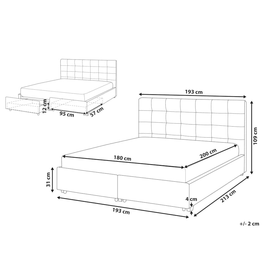 Łóżko z szufladami tapicerowane 180 x 200 cm jasnoszare LA ROCHELLE