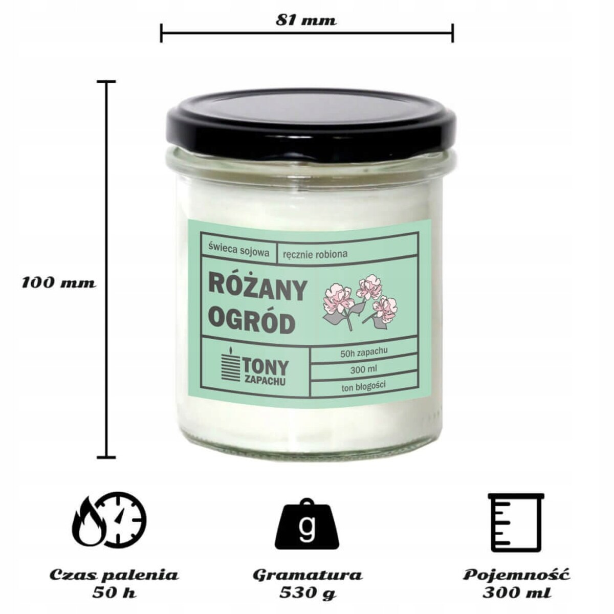 Naturalna ręcznie robiona świeca sojowa zapachowa w szkle RÓŻANY OGRÓD 50h palenia 300ml - prezent upominek dla kobiety mamy dziewczyny żony babci niej