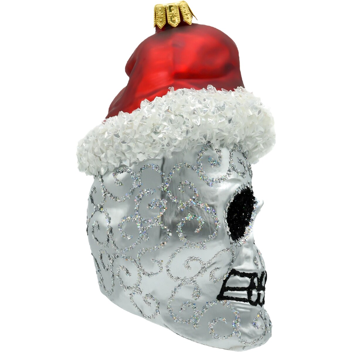 Bombka choinkowa - srebrna w czapce Świętego Mikołaja