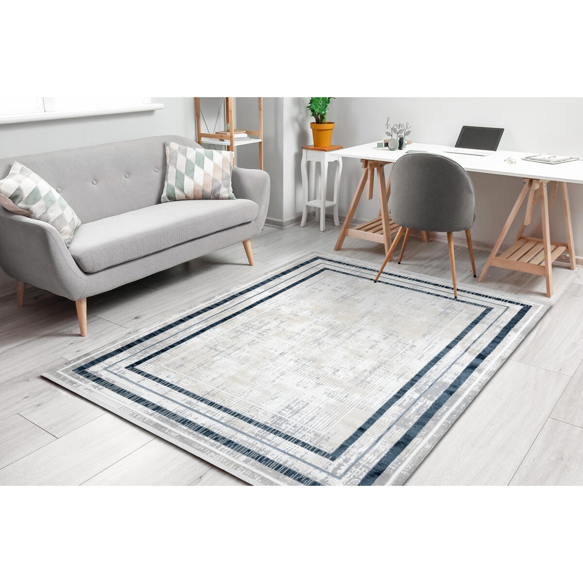 Dywan DUKE 51523 krem / niebieski - Ramka, 120x170 cm
