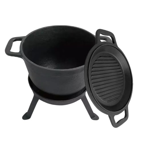 Kociołek żeliwny myśliwski 10L z patelnią grill 2 w 1 KINGHOFF