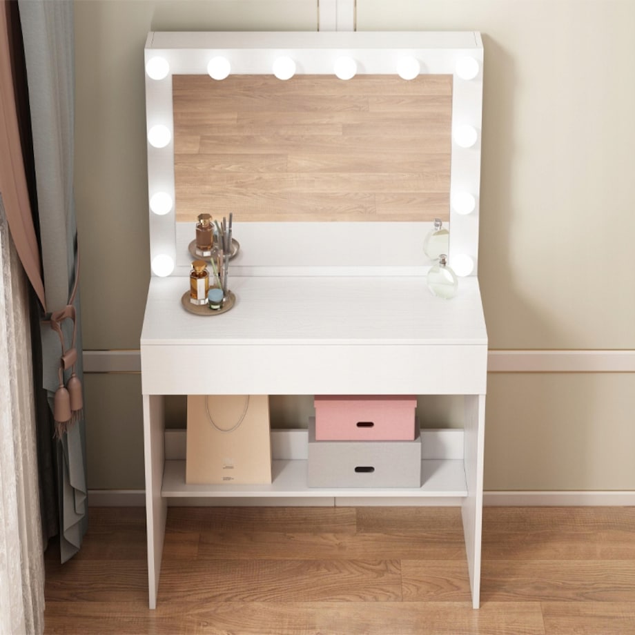 TOALETKA Z LUSTREM LED KOSMETYCZNA MAKIJAŻU WIZAŻU NOWOCZESNA LOFT GLAMOUR