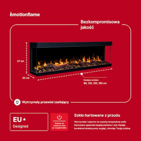 Kominek elektryczny à 3 côtés Emotion Flame Solis 120 - do zabudowy - 120x30x46 cm - kominek LED - funkcja grzania 750/1500 W