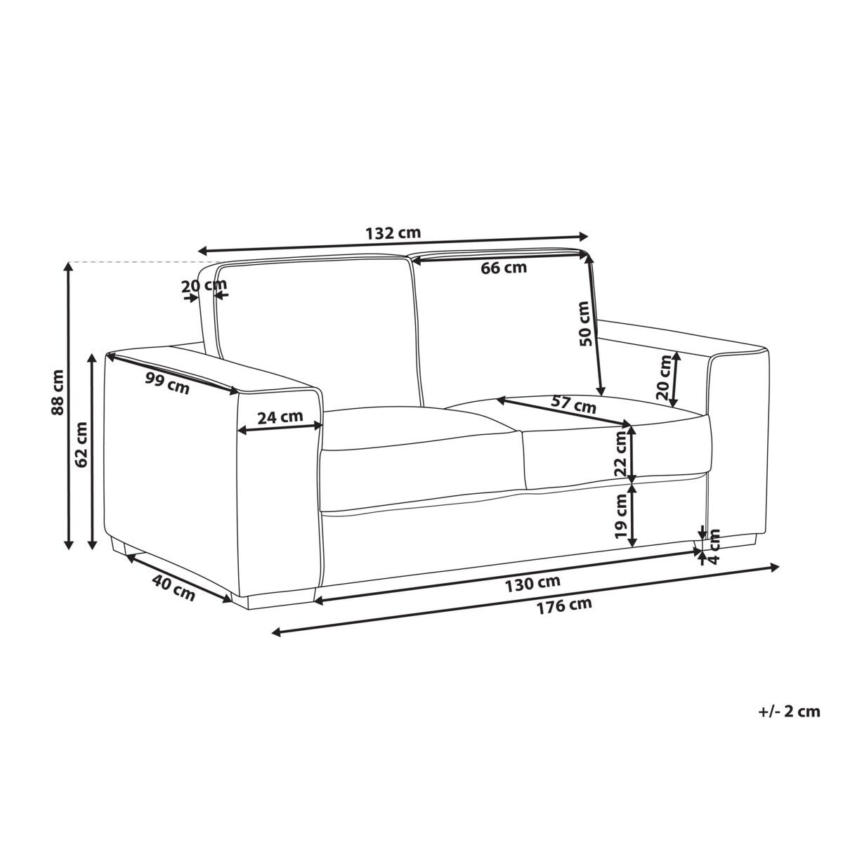 Sofa 2-osobowa sztruksowa biała VIKRAN