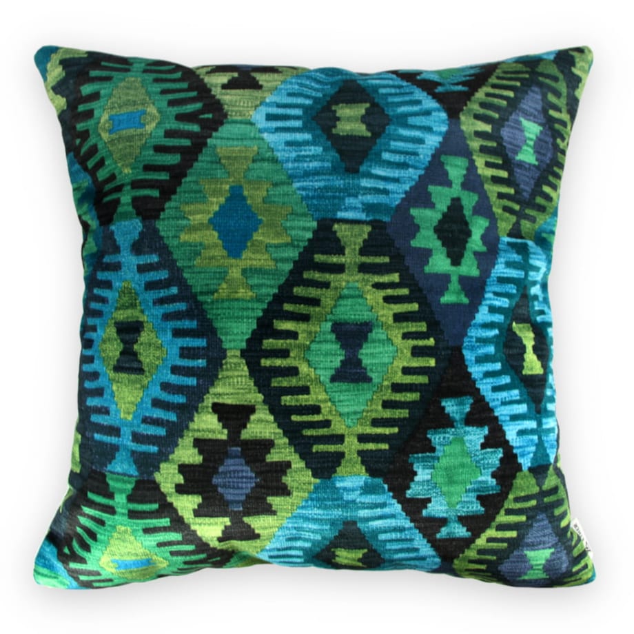 Poduszka welurowa Aztek Boho 45x45 cm -turkus