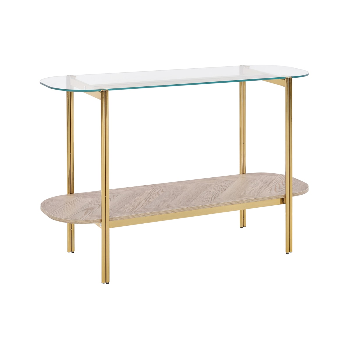 Konsola szklana jasne drewno ze złotym LOVELL