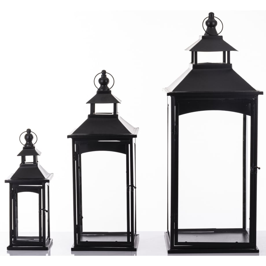 Lampiony dekoracyjne 3 szt. 86/67/45x31/23/15x31/23/15 cm PILAN-2 czarne