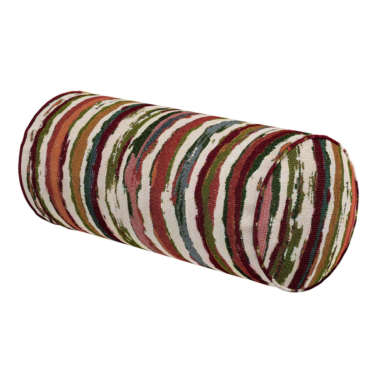 Poduszka wałek prosty, czerwono-zielone pasy na kremowym tle, Ø16 x 40 cm, Cosy Home