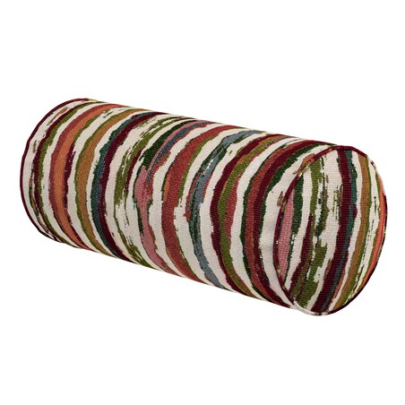 Poduszka wałek prosty, czerwono-zielone pasy na kremowym tle, Ø16 x 40 cm, Cosy Home