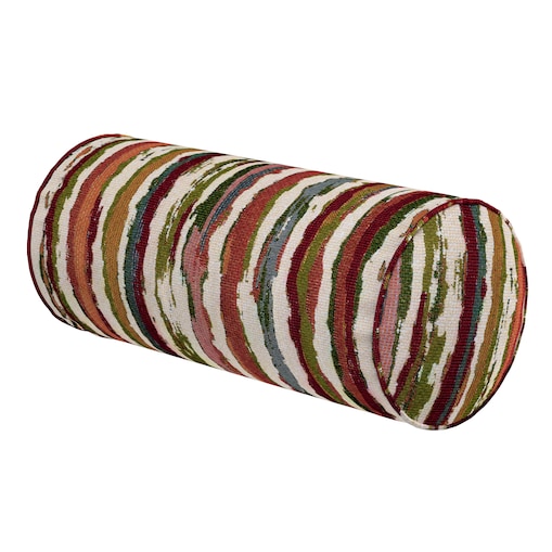 Poduszka wałek prosty, czerwono-zielone pasy na kremowym tle, Ø16 x 40 cm, Cosy Home