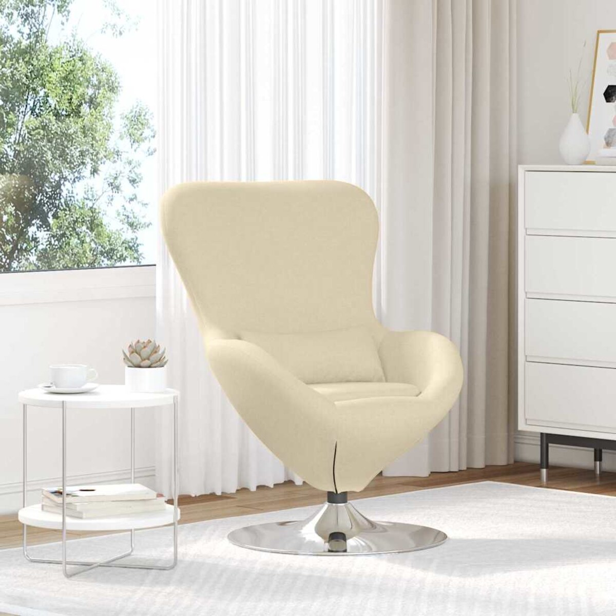 vidaXL Fotel jajo Kremowy 63 x 73 x 90 cm tkanina