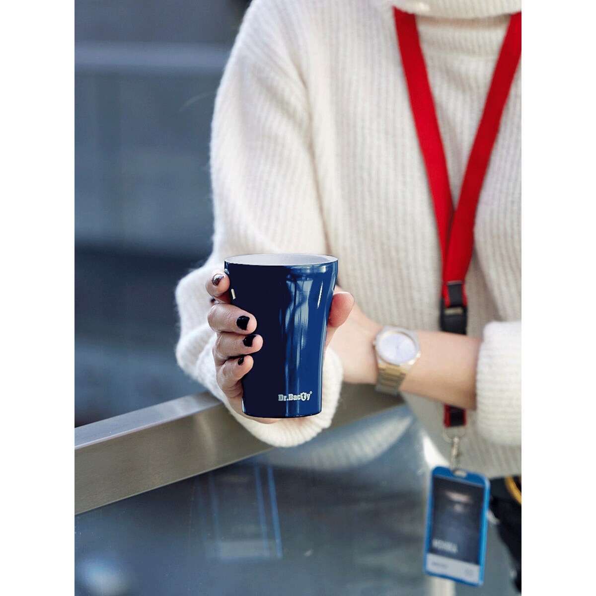 Kubek termiczny do kawy z powłoką ceramiczną Dr.Bacty Apollo - 227 ml - niebieski