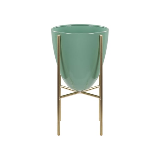 Doniczka na stojaku metalowa 16 x 16 x 31 cm zielono-złota LEFKI