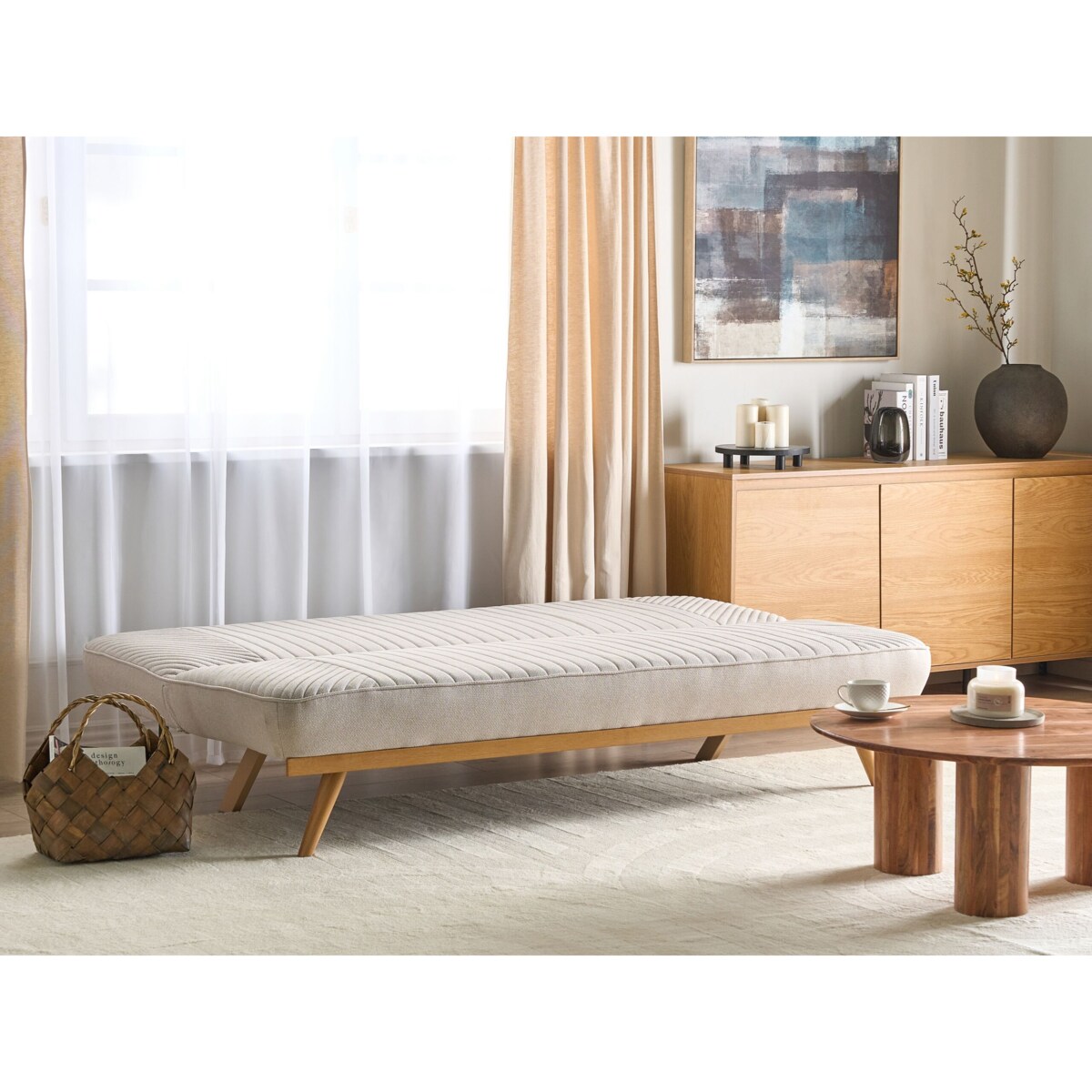 Sofa rozkładana KALFAFELL Beżowy dla 2 osób