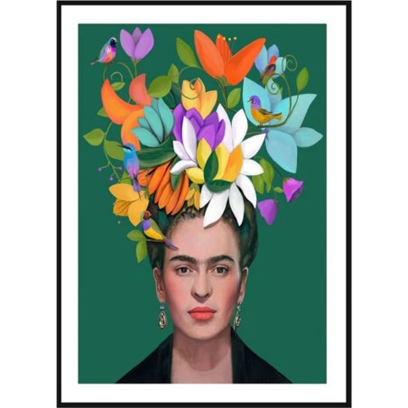 Poster Story, Plakat, Obraz - Frida Kahlo na Kwiatowym Tle, wymiary 70 x 100 cm