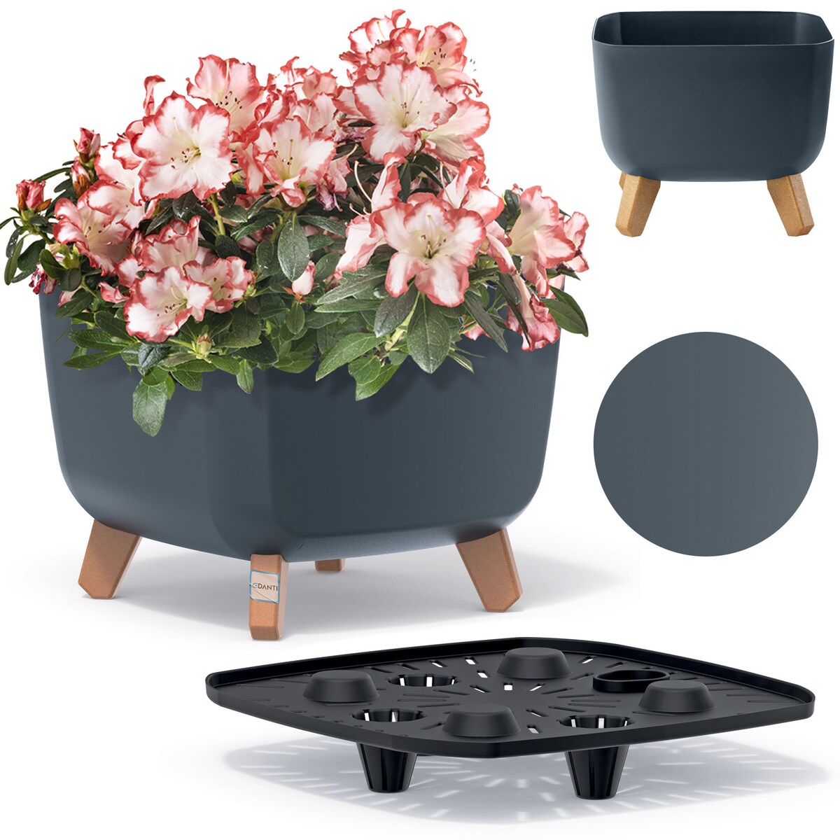 Doniczka Donica Ogrodowa 29 Cm Na Nóżkach Dekoracyjna Antracytowa