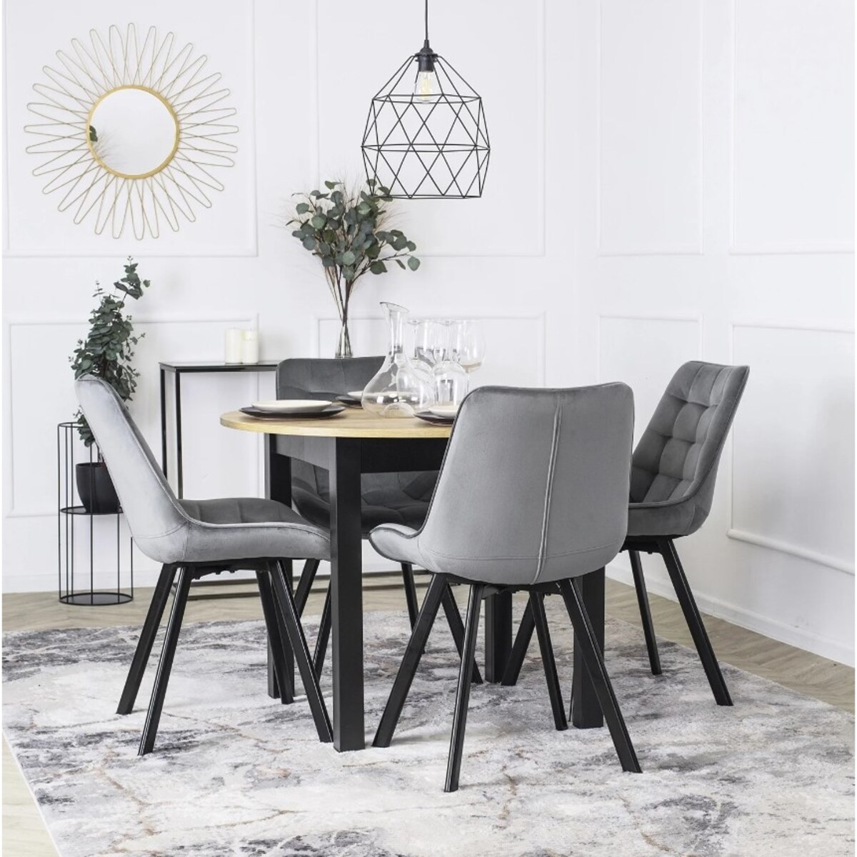 Krzesło Tapicerowane Welurowe Do Jadalni Salonu Loft RICK Szare Pikowane