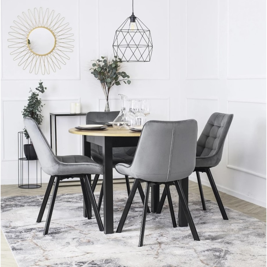 Krzesło Tapicerowane Welurowe Do Jadalni Salonu Loft RICK Szare Pikowane