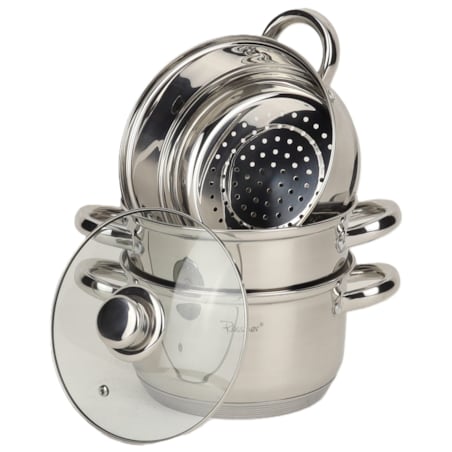 Garnek stalowy ze stali nierdzewnej na parę parowar 18cm 4-ele 2.7L indukcja gaz ROSSNER