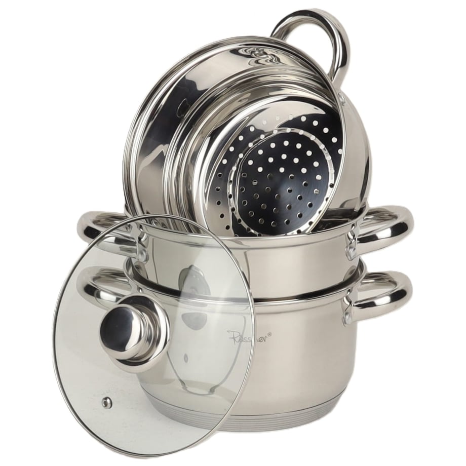 Garnek stalowy ze stali nierdzewnej na parę parowar 18cm 4-ele 2.7L indukcja gaz ROSSNER