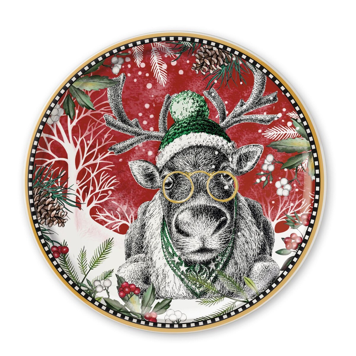 Talerz do ciasta Renifer w czapce 31 cm - Egan Italy 2024