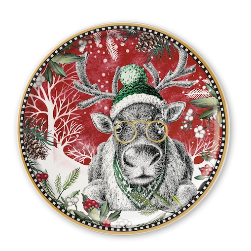 Talerz do ciasta Renifer w czapce 31 cm - Egan Italy 2024