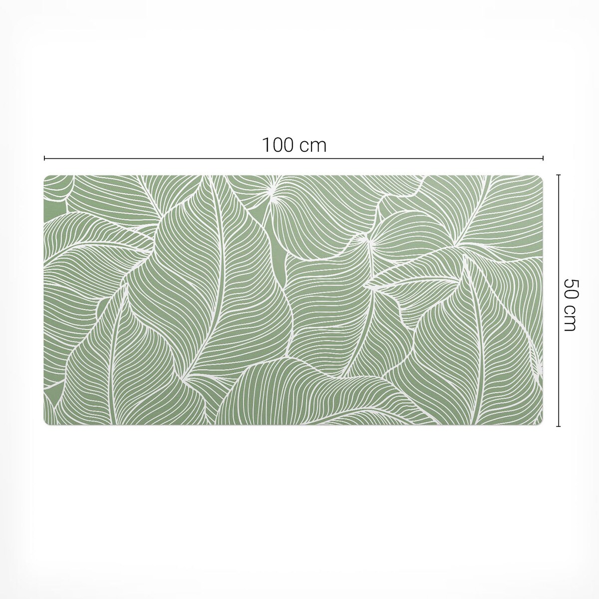 Zielona mata na biurko Liście z liniami, 100x50 cm