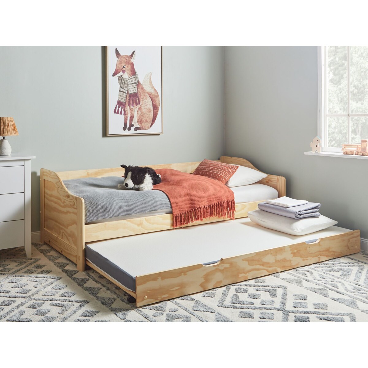 Łóżko wysuwane drewniane 90 x 200 cm jasne LUNERAY