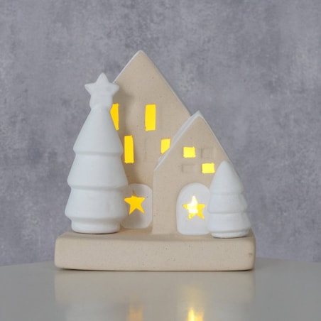 Dekoracja domek z kamionki z oświetleniem LED, 10,5 cm