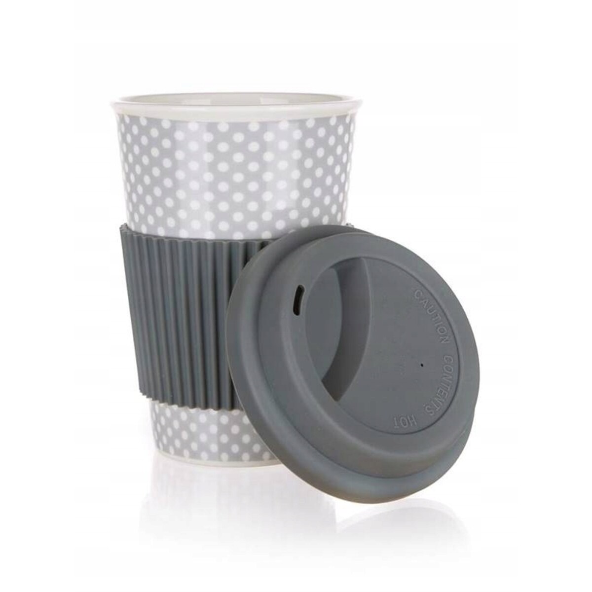 CERAMICZNY KUBEK Z SILIKONOWĄ POKRYWKĄ 400 ml szary na kawę herbatę napoje
