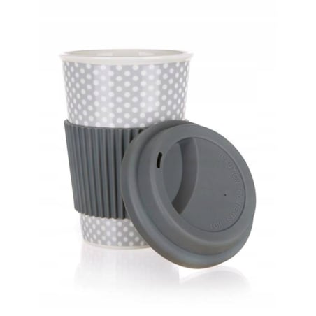 CERAMICZNY KUBEK Z SILIKONOWĄ POKRYWKĄ 400 ml szary na kawę herbatę napoje