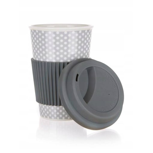 CERAMICZNY KUBEK Z SILIKONOWĄ POKRYWKĄ 400 ml szary na kawę herbatę napoje