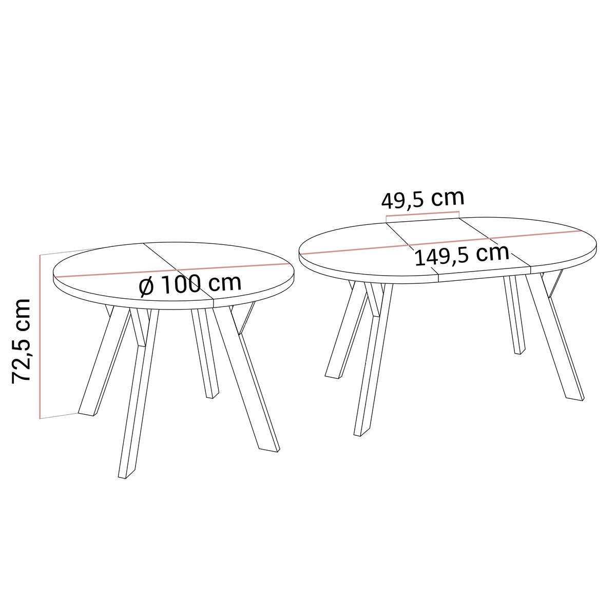 Okrągły stół rozkładany VOLTA GLOSS, nogi białe, blat kaszmir