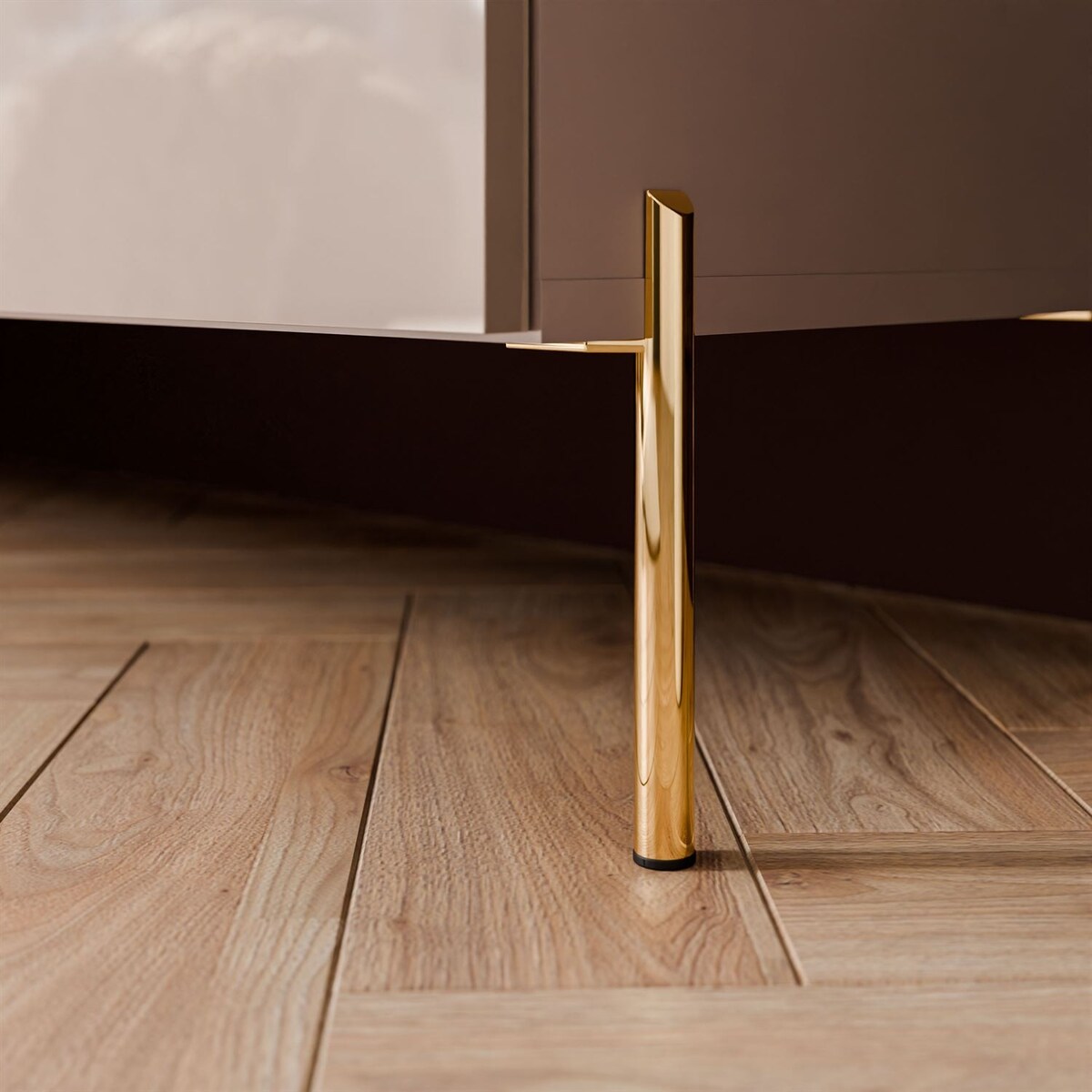 Szafka RTV COLGANTE 100 kaszmir wysoki połysk, oświetlenie LED, nóżki proste złote